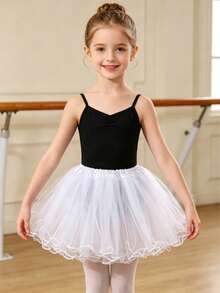 Young Girl Ballet Tutu Skirt, Children's Ballet Dance Skirt With Crinoline - White - View 1