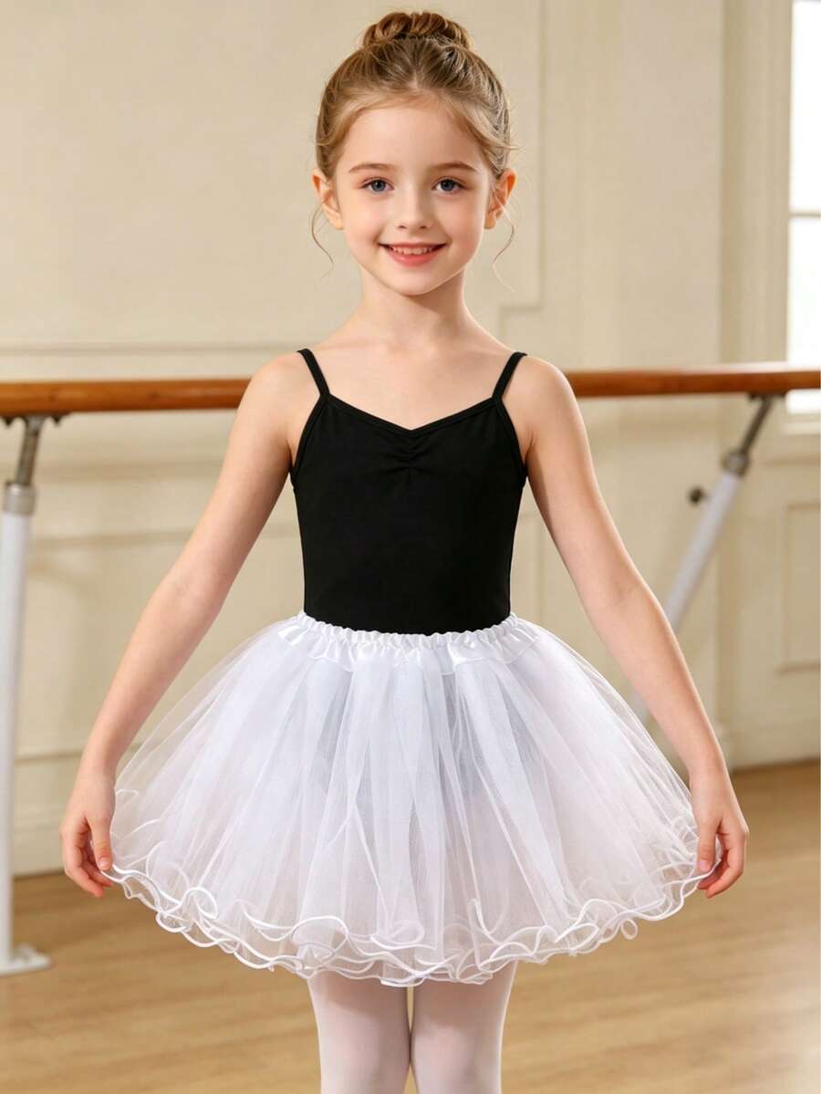 Young Girl Ballet Tutu Skirt, Children's Ballet Dance Skirt With Crinoline - White - View 1