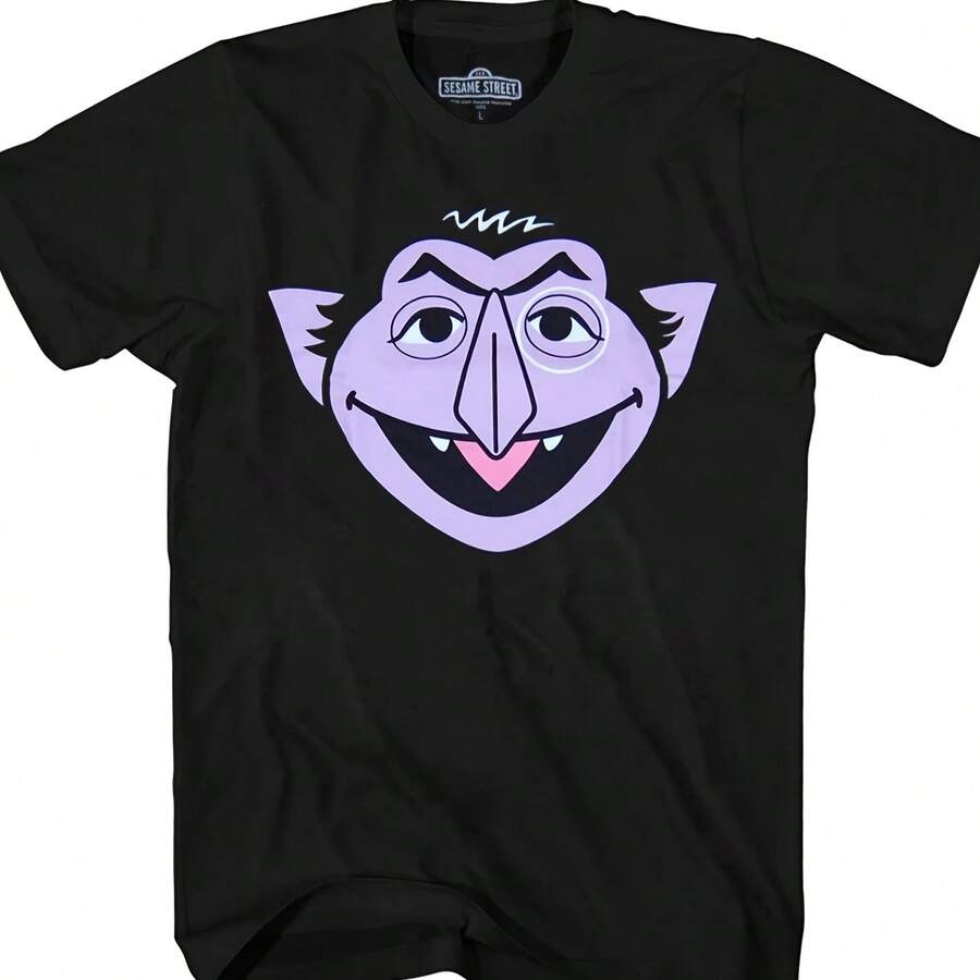 Sesame Stree:T Count Von Count Face Adult T-Shirt - 黑色 - 查看 1