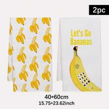 2入組 Lets Go Banbanas 標語香蕉印花超細纖維吸水廚房毛巾，40*60cm長方形抹布、桌巾、手巾、廚房裝飾、鄰居喬遷禮物、廚房餐巾與抹布、居家裝飾 - 黃色 - 查看 12