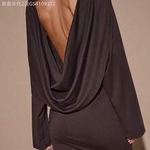 Soqi Women's Clothing Vestido mini de manga larga, cuello en V profundo, suelto, de color marrón/café sólido, adecuado para cóctel, cita romántica, reunión, evento formal, dama de honor, salida nocturna, Halloween, Navidad - Burdeos - Ver 7