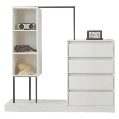 Chest Of Drawers, Wardrobe Set, White Wardrobe, Sideboard, Clothes Rail, Dimensions: W140/W40/H135