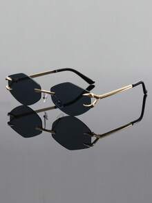 1PC New Polygon Rimless Glasses, High-End Elegant Design, A Must-Have For Trendsetters - Multicolor - View 9