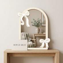 1pc Cute Acrylic Decorative Mirror, Wooden Frame With Bowknot Decor, Bohemian Style, Suitable For Living Room, Bedroom, Bathroom Home Decor, Girls Makeup Mirror, Dorm Decor, Shatterproof, Christmas Decoration - Acrylic Mirror Wall Stickers - View 5