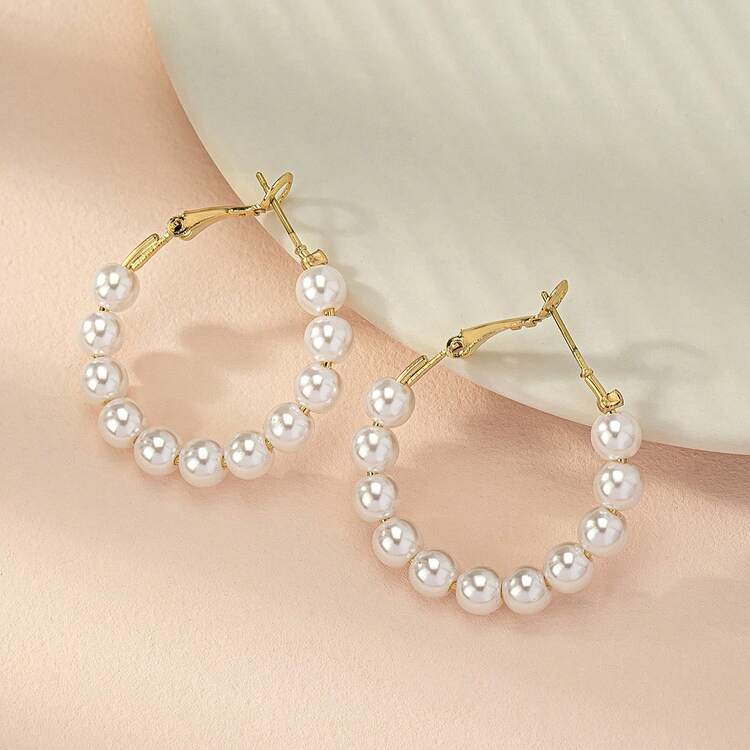 1 Pair Fashionable Elegant Bohemian Style Pearl Hoop Earrings - Multicolor - View 6