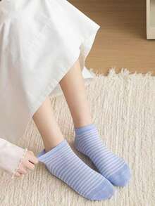 15 Pasang Kaos Kaki Pendek Wanita Motif Bintang Bergaris Warna Acak Minimalis Kasual Olahraga Serbaguna Modis - MultiWarna - View 7