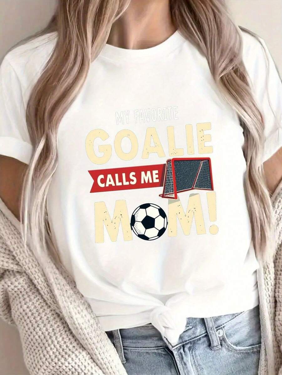 1 Piece Women's Casual Short Sleeve Crew Neck T-Shirt, Perfect For Spring And Summer, Designed For Soccer Moms, Women's Summer Shiny Cotton Tops, Casual Short Sleeve T-Shirts - 白色 - 查看 1