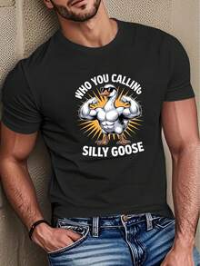 Camiseta para hombre, hecha de algodón puro, tela ligera y transpirable, diseño de cuello redondo, estampado, corte de manga corta, adecuada para uso casual diario en primavera y verano. - Negro - Ver 1