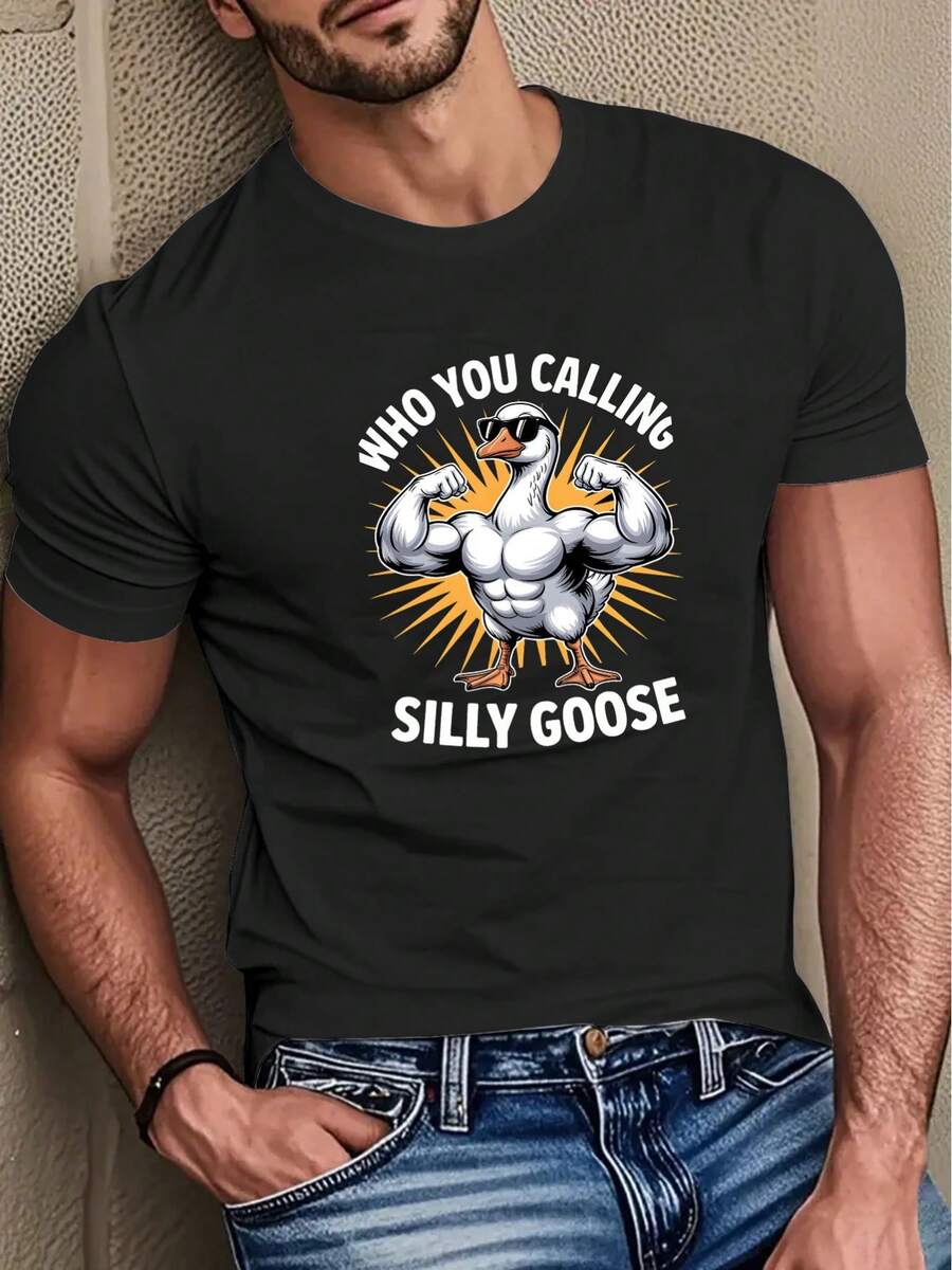 Camiseta para hombre, hecha de algodón puro, tela ligera y transpirable, diseño de cuello redondo, estampado, corte de manga corta, adecuada para uso casual diario en primavera y verano. - Negro - Ver 1