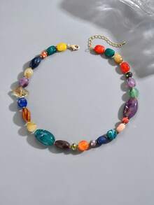 1pc Women's Vacation Style Crystal Beaded Necklace, Suitable For Summer Vacation Wear - Multicolor - View 16