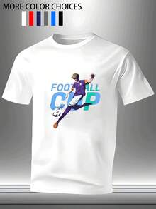 Camiseta Casual para Hombre con Diseño Gráfico de Copa de Fútbol y Patrón de Jugador de Fútbol de Dibujos Animados, Moda Masculina para Adultos, Ropa Deportiva Casual para Hombres - Blanco - Ver 1