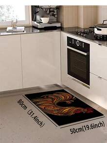 1/2 piezas Alfombra y Tapete de Cocina con Gallo, Alfombra de Cocina con Gallo de Granja, Tapete de Cocina con Pollo Negro para Fregadero, Decoración de Cocina Campestre - Multicolor - Ver 15