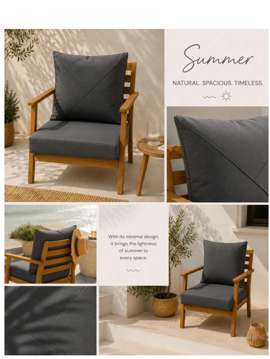 Special Stitched Cushion Set For Rattan Garden & Balcony Chairs – 2 Pieces Seat & Back Cushion Set 50x50x7 50x50 - Dark Grey - View 1