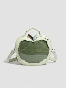 1pc Women's Cute Apple Dual-Use Backpack, Japanese INS Style PU Handbag Crossbody Bag, College Style Badge Ita Bag Transparent Doll Bag - Multicolor - View 4