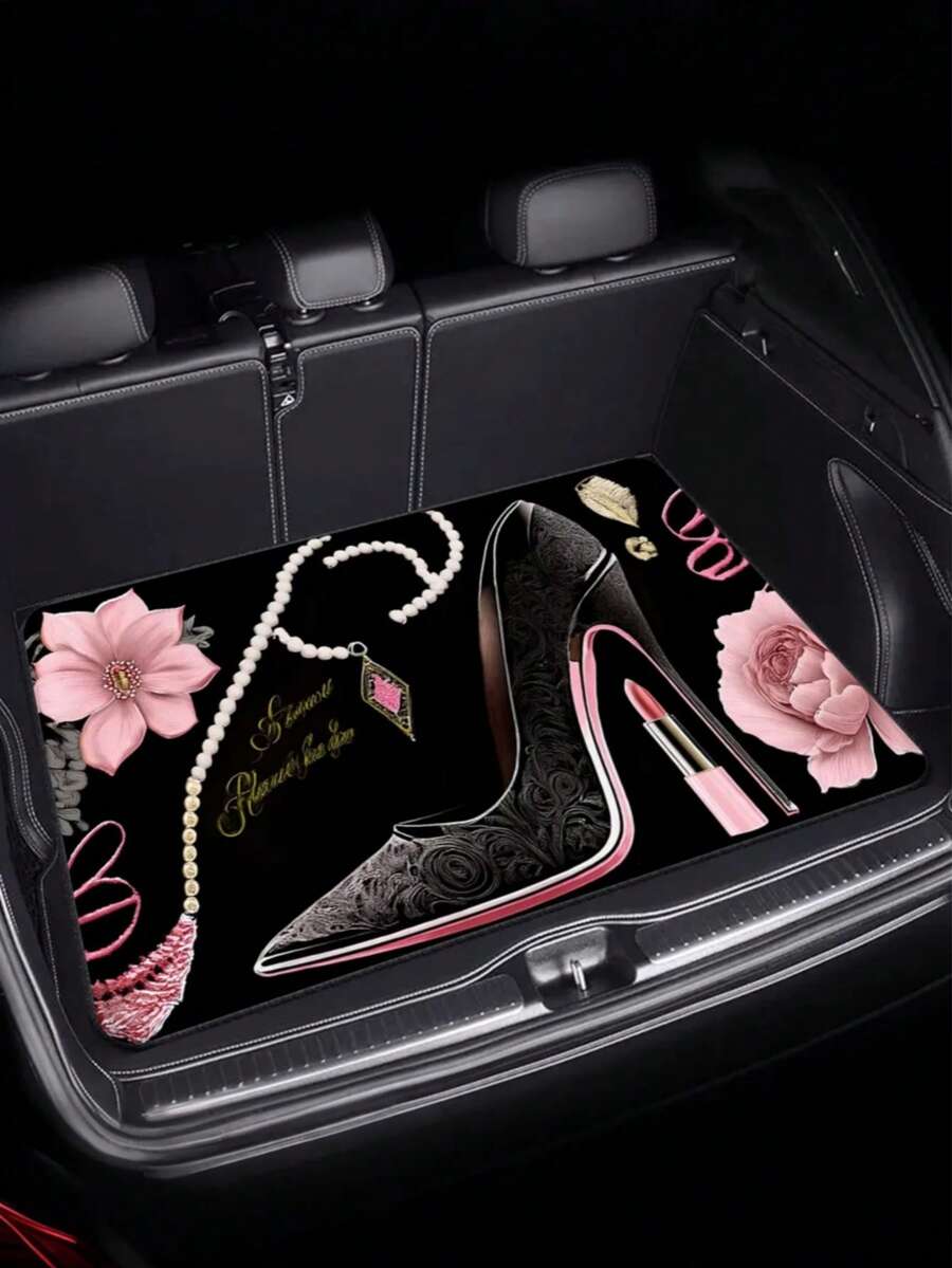 1組高跟鞋裝飾與「Pleasure」標語汽車腳墊,適用於多款車型,提升車內氛圍的旅行必備品 - A - 查看 1