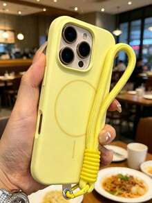 1 chiếc ốp lưng điện thoại từ tính dạng lỏng, tương thích với iPhone 17/16/16 Pro Max/15 Pro/14/13/12, vỏ bảo vệ bằng silicon với kết cấu tinh tế. - Custard + dây ngắn - Xem 4