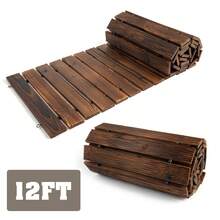 12 FT Straight Wooden Garden Pathway 1 PCS With Non-Slip Surface, Roll Out Wooden Pathway Rustic Path Decorative Boardwalk (Brown) - 12FT - View 1