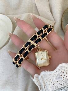 1pc Women's Minimalist Fashion Gold/Silver Quartz Watch, Inlaid With Rhinestones, Suitable For Daily Wear And Decoration - Gold - View 3