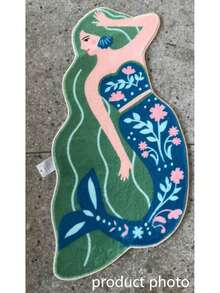 1pc Mermaid Shaped Absorbent Mat With Trident Print Design - Suitable For Bathroom, Kitchen And Entryway Decor, Bathroom Mat, Bath Rug, Door Mat, Small Rug, Carpet, Mat, Home Decor, Area Rug, Outdoor Mat, Home Decor, Area Carpet, Bedroom Carpet, Washable Rug - Multicolor B - View 6
