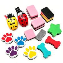 Randomly Selected 3-Piece Set Of Grooved Colorful Erasers - Dust-Free Chalkboard And Whiteboard Erasers With Cartoon Patterns, Suitable For Classroom, Office And Home Use - Learning Supplies For Teachers And Students / Random 6-Piece Set Of Cute Cartoon Dog Paw Chalkboard Erasers, (Red, Green, Blue, Purple, Yellow, Black) 6-Color Combination - Multiple Styles - View 1