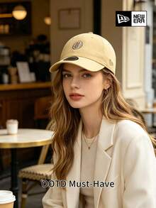 New Era UPF50+ 米色復古 "B" 貼布彎簷棒球帽，復古工裝老爹帽，適合戶外與街頭風格 - 黃色 - 查看 3