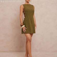 Fengyu Women's Clothing Store  Vestido mini de línea A con cuello en V sin mangas, cintura ceñida, recortes, escote redondo, tirantes con cuentas, recortes laterales, para mujer, para fiesta, vacaciones, playa, boda, ceremonia, estilo bohemio, con detalles de lentejuelas y bordados - Negro - Ver 6