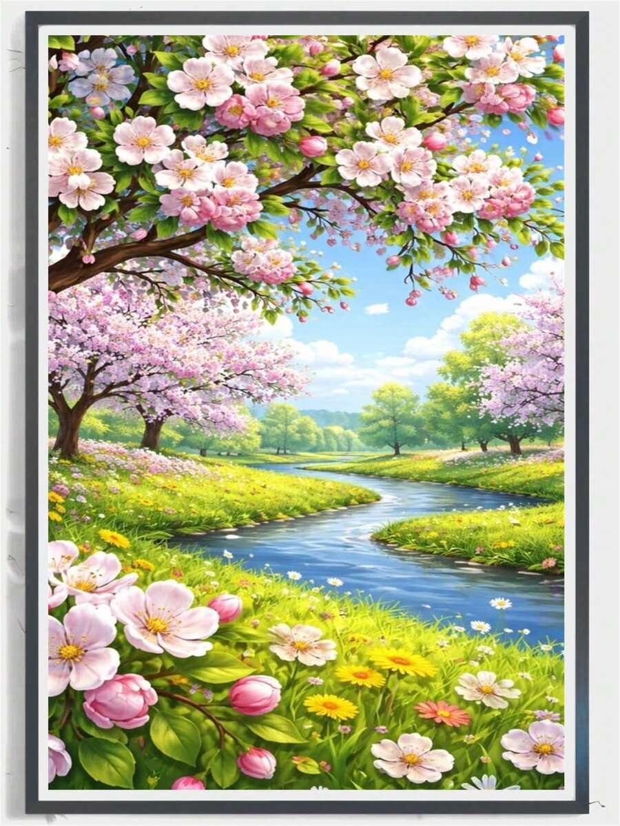1件鑽石畫套裝 - 風景主題全鑽圓鑽，適合初學者，完美適用於家居和辦公室裝飾，絕佳的節日禮物