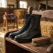 Men's Equestrian Boots Riding Boots Lace-Up High Quality Lace-Up Shoes Back Zipper Ankle Boots PU Outdoor Boots - Black - View 6