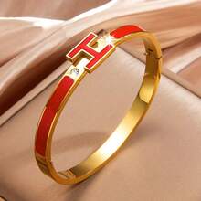 1pc Colorful Drip Oil H Letter Rhinestone Women's Snap Bracelet, Suitable For Gift - Gold H-letter Bracelet - View 17