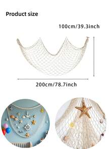 1/2件裝航海主題漁網派對裝飾，100x200cm海洋主題牆掛裝飾，適用於生日派對、夏威夷風格、航海主題派對、海灘桌布布料面板、農舍辦公桌家居裝飾、桌面攝影臥室裝飾 - 網 - 查看 6