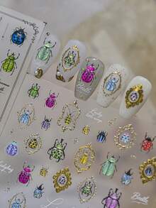 1pc 5D Gold Edge Colorful Insect Nail Art Stickers, Cute Laser Jelly Insect Self-Adhesive Transfer Sliders Nail Decoration Stickers DIY Decals - Multicolor - View 2