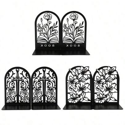 Soportes de libros de metal hueco con patrones florales naturales, adecuados para organizar y decorar libros en estanterías y librerías, un regalo artístico para amantes de los libros, bibliófilos y trabajadores de oficina