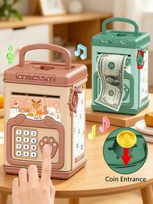 Hucha de cerdito tipo cajero automático con contraseña y desbloqueo por huella dactilar, caja de ahorro educativa para niños, aviso de voz y rollo de papel con manivela manual, herramienta de aprendizaje financiero interactiva para padres e hijos, regalo para niños y niñas (todos los accesorios al azar, requiere 2 baterías AA de 1.5V) - color - Ver 2