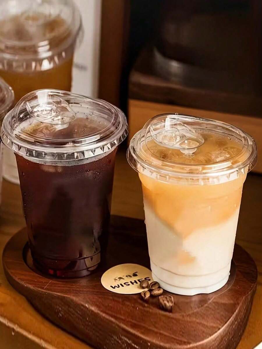 加厚 PET 咖啡杯，防漏蓋設計，耐熱防漏，翻蓋飲用設計，咖啡愛好者的首選，適用於奶茶、咖啡、果汁等 - 彩色 - 查看 1
