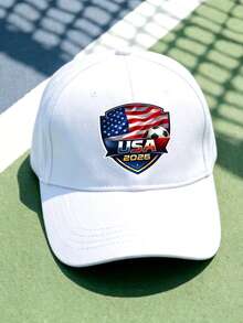 Usa Flag And Soccer Ball Print, Black Baseball Cap With 2028 Logo, Unisex Adjustable Baseball Cap Hat For Men Women Machine Washable Outdoor Sun Hat - 白色 - 查看 3