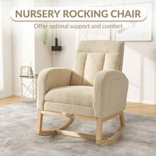 Techigher Modern Teddy Fabric Nursery Rocking Chair, Upholstered Rocker Glider With Adjustable Footrest And Side Pocket, For Nursing And Relaxation, 63 X 75 X 104 Cm - Multicolor - View 4