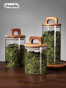 choxila 1pc Glass Coffee Storage Jar, Tea Leaf Storage Jar With Airtight Cork Lid, Glass Jar For Coffee Beans, Dried Fruits - View 9