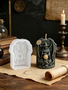 JDH Silicone Moldes de colada de resina, molde de silicona de bruja oscura medieval y dragón, molde de vela de arte, suave y fácil de desmoldar, reutilizable. Adecuado para proyectos DIY con cera, resina, yeso, cemento, etc. Ideal para decoración de escritorio en el hogar, adornos de arte, manualidades hechas a mano - Moho de bruja - Ver 5