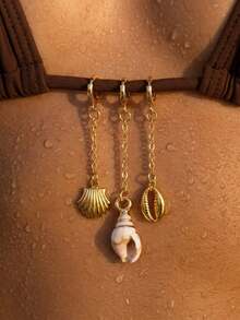 3pcs/Set Fashion Beach Vacation Stainless Steel 18K Gold Plated Starfish, Fish, Shell Bikini Pendant & Brooch Set - Multicolor - View 5