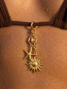 1pc Sexy Beach Vacation Style 18K Gold Plated Stainless Steel Sun, Starfish, Shell Bikini Pendant Brooch - Multicolor - View 2