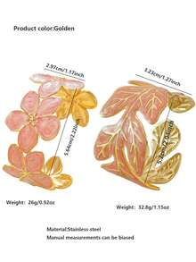 2pcs Elegant Enamel Plumeria/Tulip Shaped Stainless Steel Women's Bracelets For Daily Wear/Party/Holiday Gift - Yellow Gold - View 12