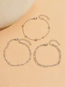 3pcs/Set Fashionable Handmade Cross Chain, Transparent Teardrop Crystal, Four-Leaf Flower Decor Anklet, Multi-Layer Stackable Anklet, Suitable For Daily Wear, Adjustable Length - one-size - View 7