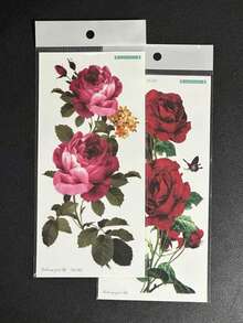 2 Rose Pattern Tattoo Stickers, Waterproof Temporary Tattoos For Women's Sexy Thigh, 3D Realistic Floral Waist Designs, Large Half-Arm Body Art, Lasting 2-5 Days, Cover Scars, For Arm, Wrist, Shoulder, Leg, Waist, Neck, Back, Chest, Thigh. - Multicolor - View 11