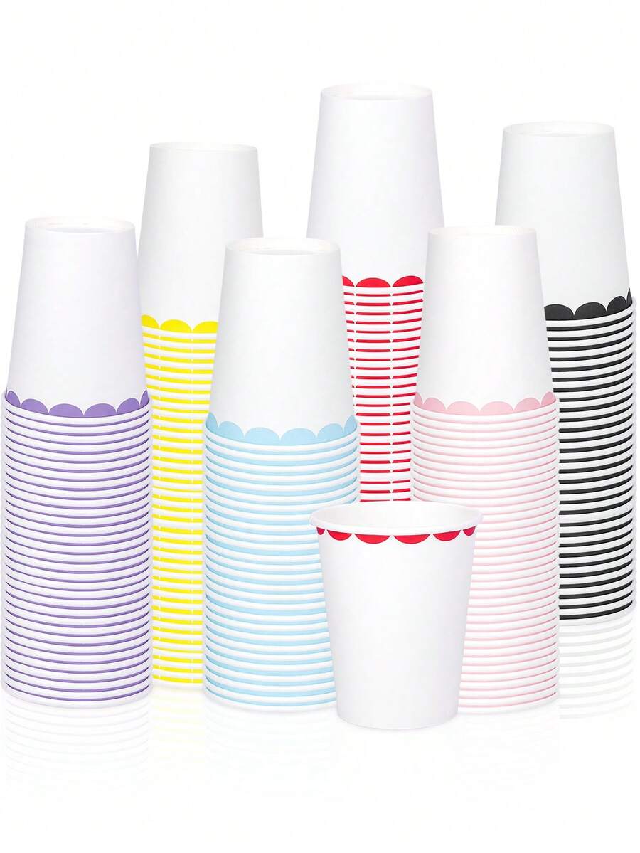 6/20/40 piezas Vasos desechables de papel con borde ondulado y coloridos, vasos para beber de color rojo/rosa/azul/morado/amarillo/negro, vasos para dulces, vasos para postres para uso diario, fiestas de cumpleaños, bodas y decoración, baby shower, celebraciones festivas - Ver 1