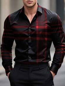 Camisa de manga larga con botones, a rayas y a cuadros, de estilo casual y de negocios para hombres.Camisa formal para hombres.Camisa a cuadros para hombres.Adecuada para uso diario, ir al trabajo, salir, fiestas.Se puede combinar con pantalones de traje o traje.Estampado aleatorio. - Negro - Ver 1