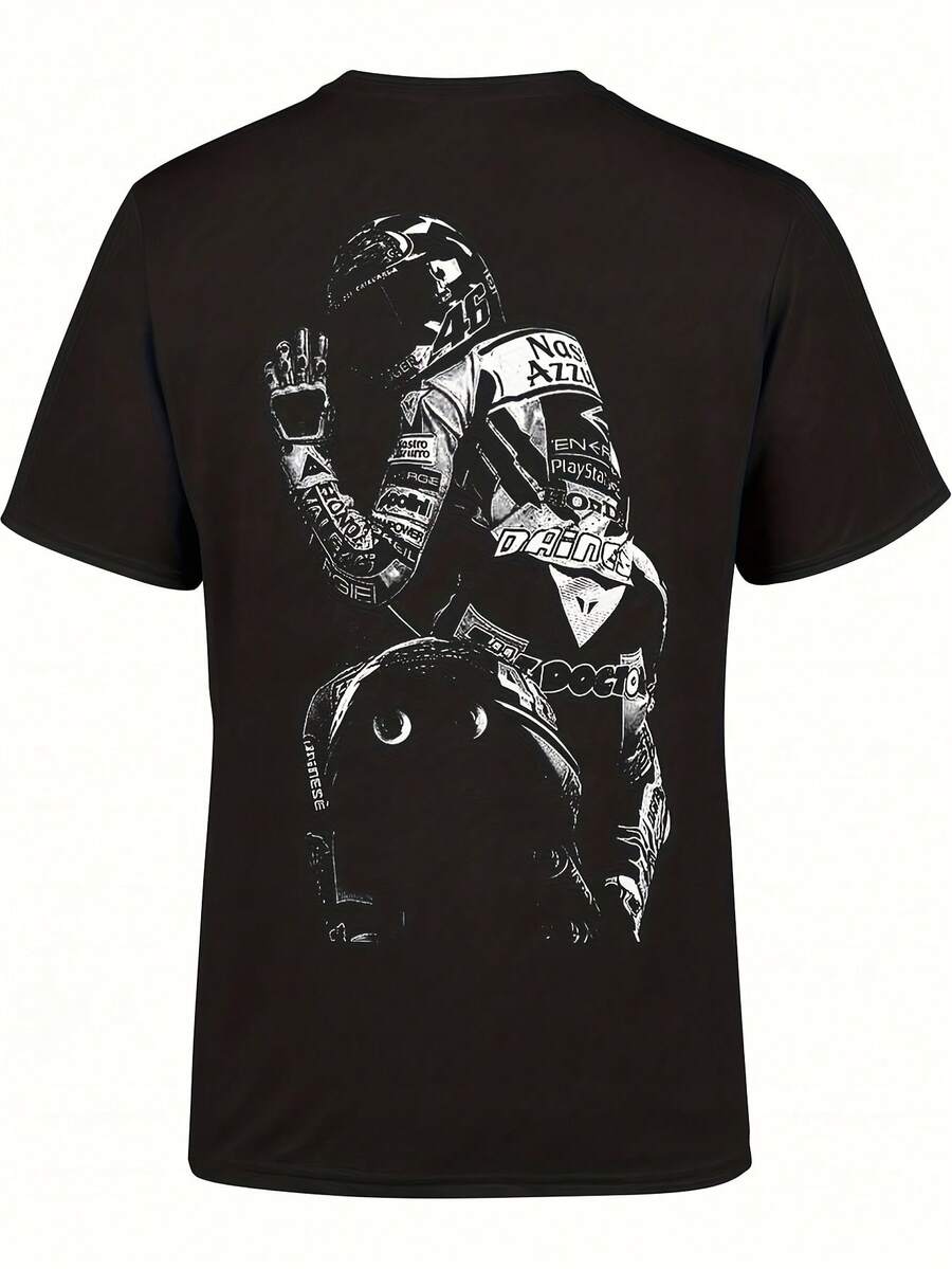 ACTCITY Men's Motorcycle Racing T-Shirt With Number 46 - Vintage Motorcycle Design T-Shirt In Racing Suit Style, Suitable For Track Days, Riding, And Casual Wear - All-Season Motorcycle Riding Apparel, Unisex, Collectible T-Shirt - 黑色 - 查看 1