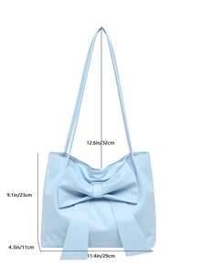 New Fashion Bucket Handbag, Bowknot Decor, Tote Shoulder Bag, Commuter Bag, Solid Color Handbag For Spring/Summer - Blue - View 9