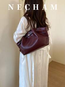 1 pieza Bolso de mano grande de unicolor y estilo casual de moda para uso diario - Rojo - Ver 3