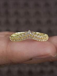 1 pieza Anillo de mujer minimalista en forma de V de cobre tono dorado, adecuado para atuendos diarios, baile de graduación, fiesta, reunión y cita - Dorado - Ver 5