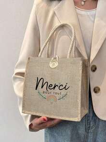 Teacher Print Linen Tote Bag, Teacher Appreciation Handbag, Teacher's Day Gift, Reusable Printed Tote Bag, Suitable For Commuting And School, Back To School - Multicolor - View 9